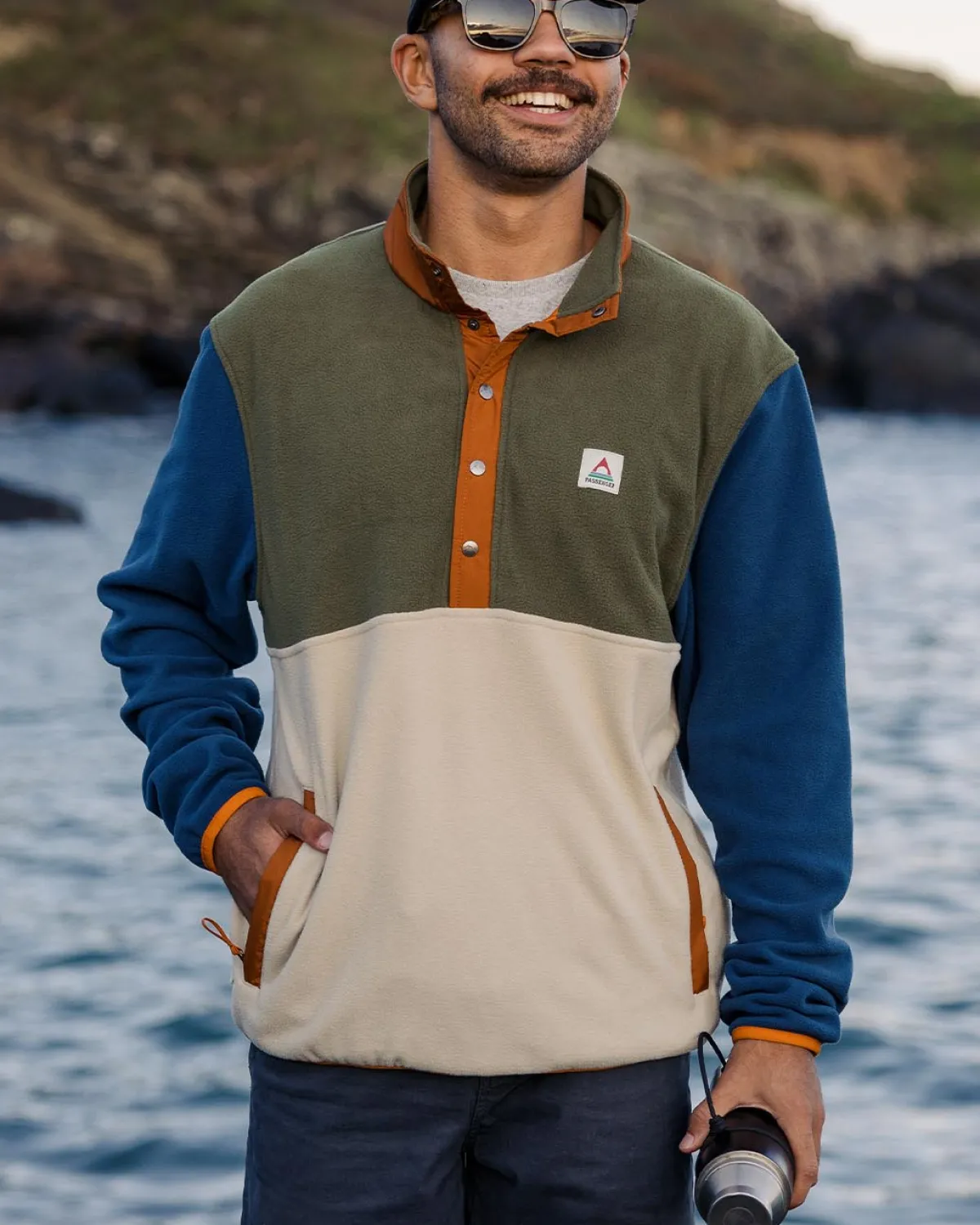 Passenger Adrift Recycled Polar Fleece - Khaki Green/Oatmeal KhakiGreen/Oatmeal Clearance