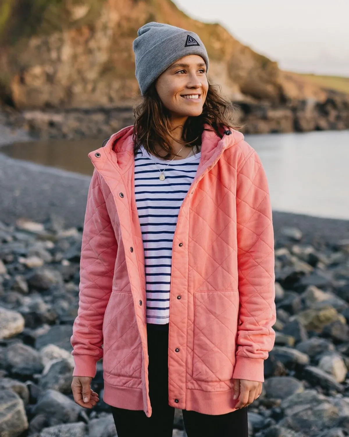 Passenger Clementine Recycled Quilted Button Up Hoodie - Shell Pink ShellPink Sale