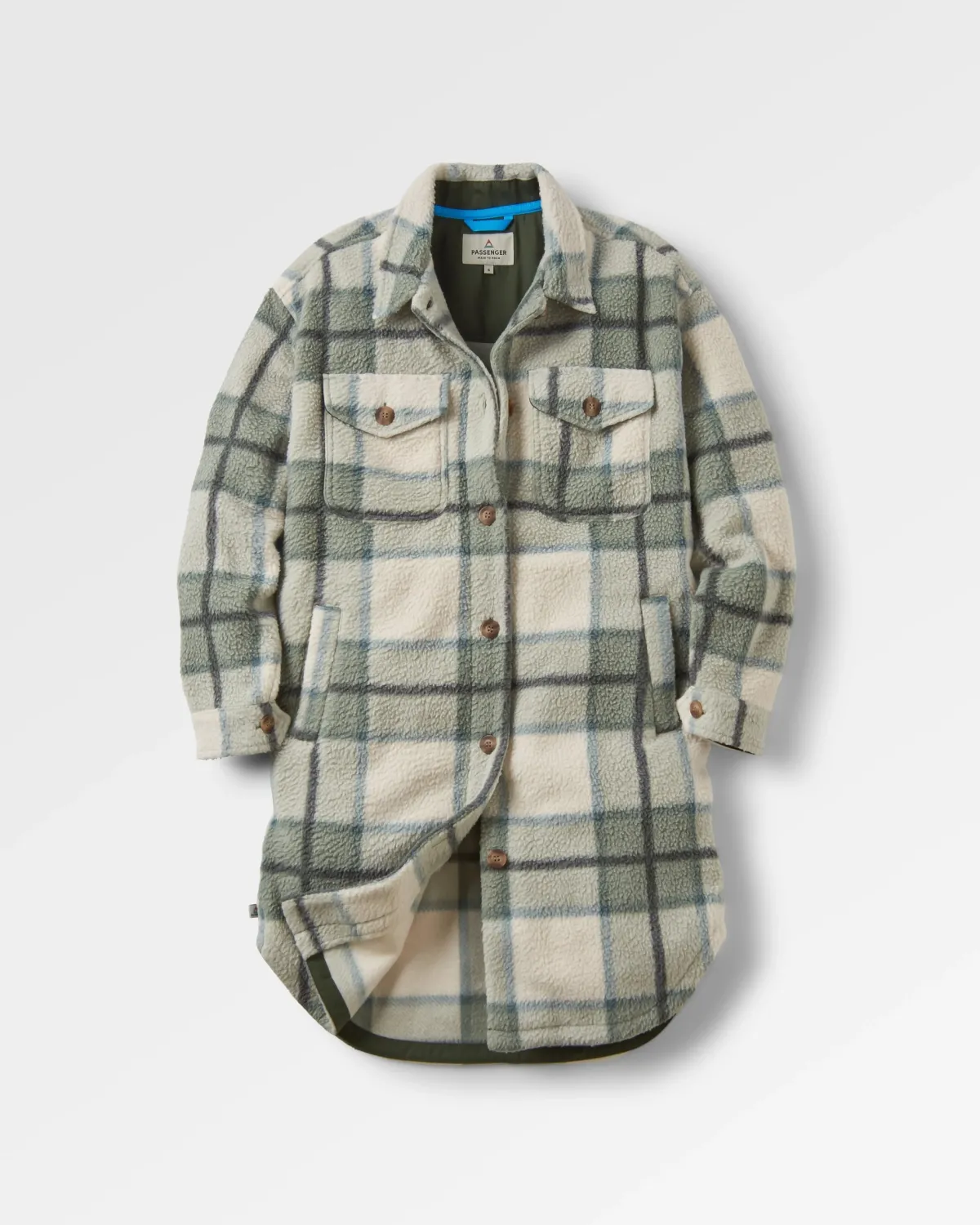 Passenger Cloudy Recycled Sherpa Fleece Shirt - Pistachio Check PistachioCheck New