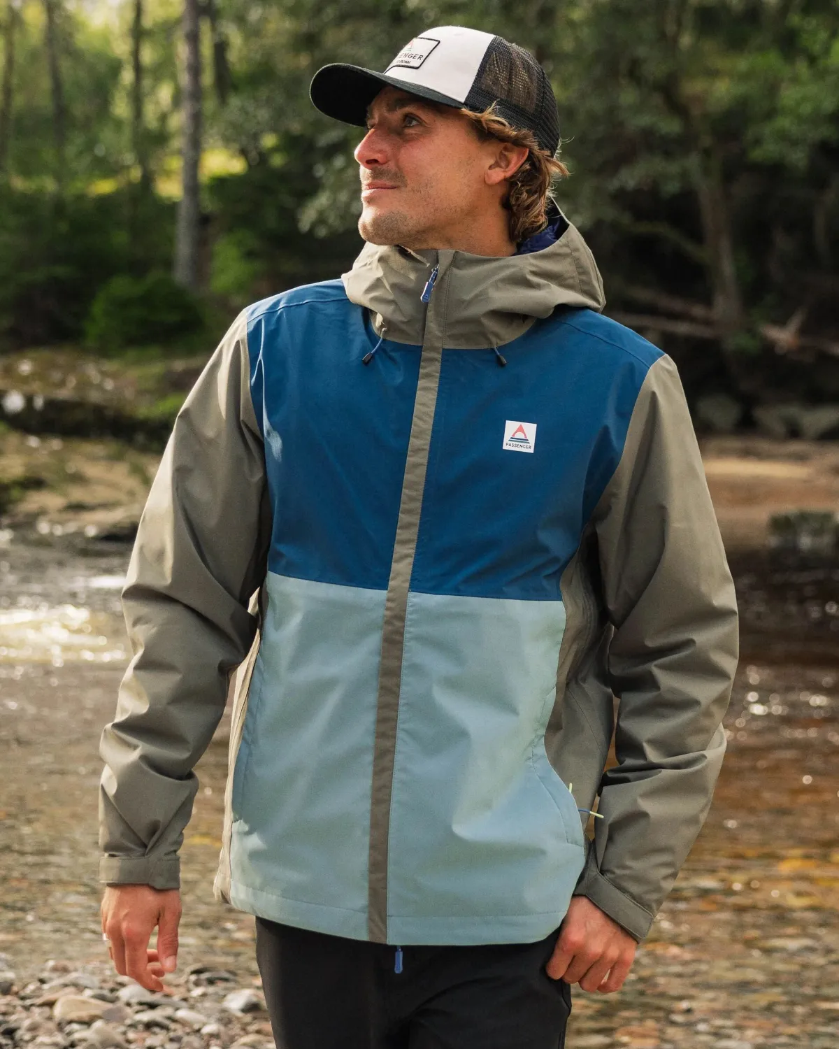 Passenger Downpour Recycled Waterproof Jacket - Tidal Blue/Arctic/Dusty Olive TidalBlue/Arctic/DustyOlive Discount