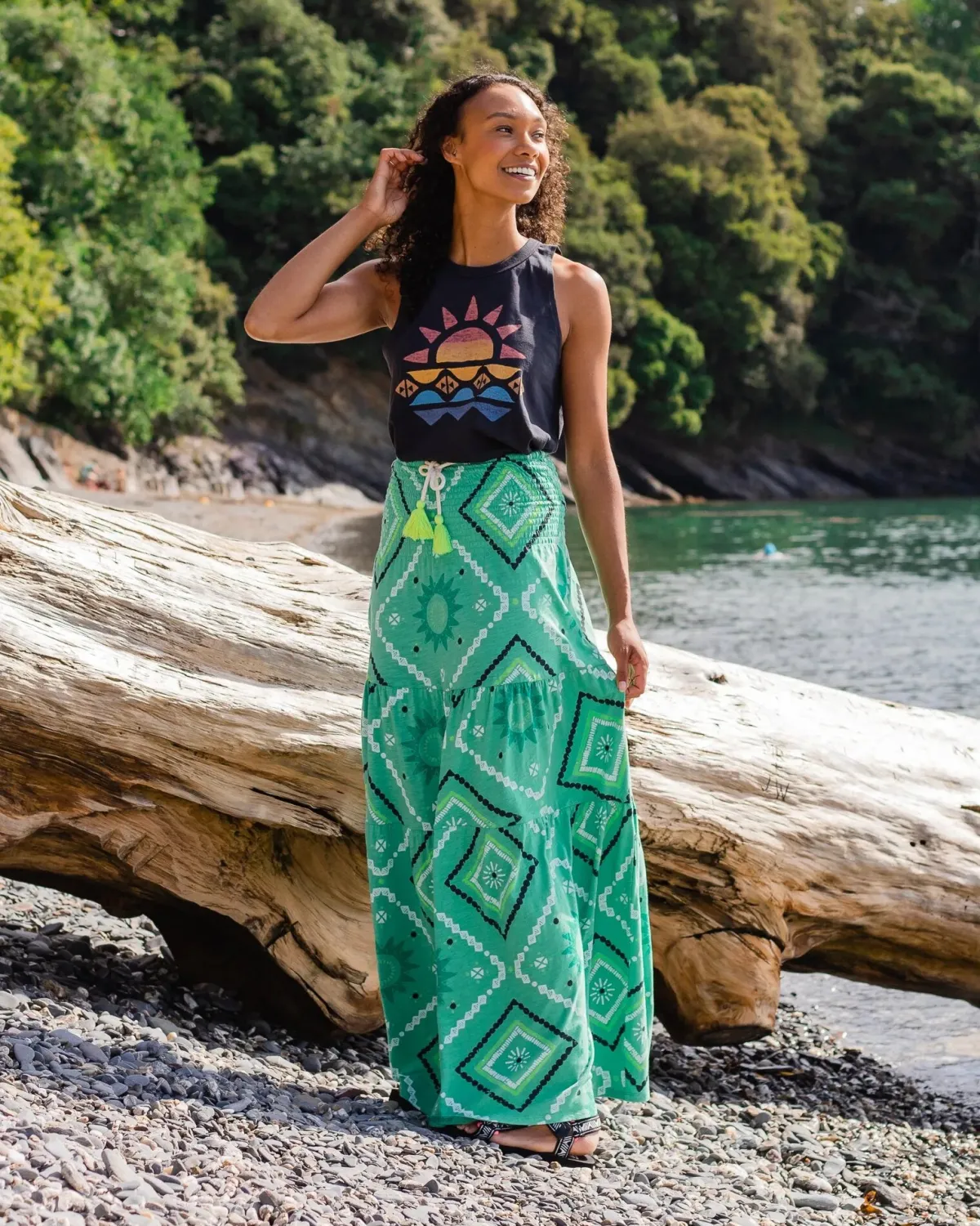 Passenger Fareway Recycled Cotton Maxi Skirt - Sunburst Green Spruce SunburstGreenSpruce Sale