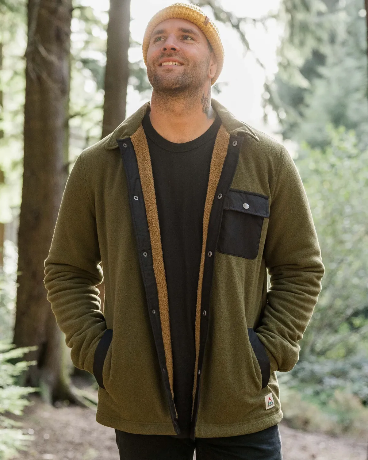 Passenger Firelight Sherpa Lined Shirt Jacket - Khaki Green KhakiGreen Clearance