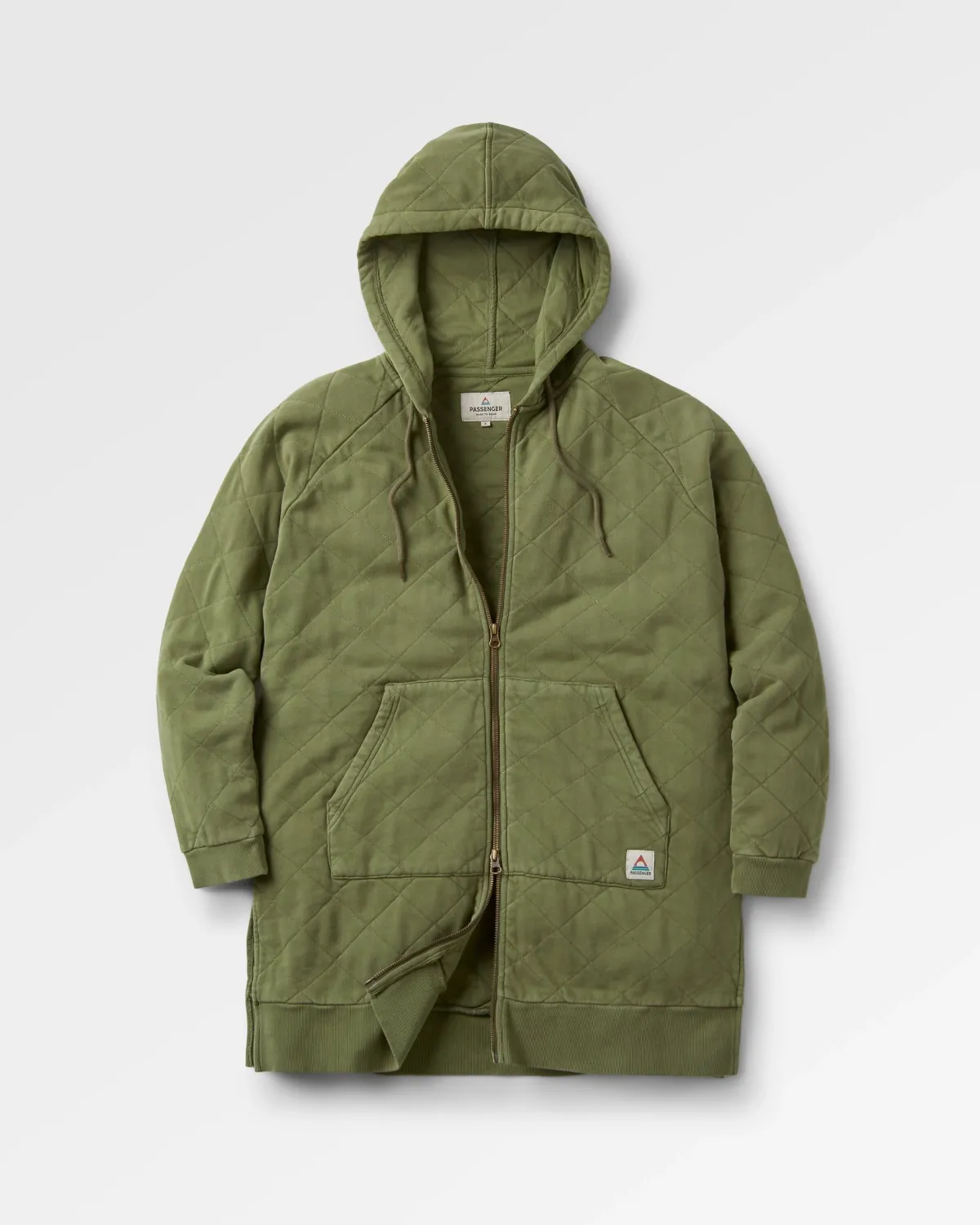 Passenger Getaway Recycled Quilted Full Zip Hoodie - Khaki Green KhakiGreen Flash Sale