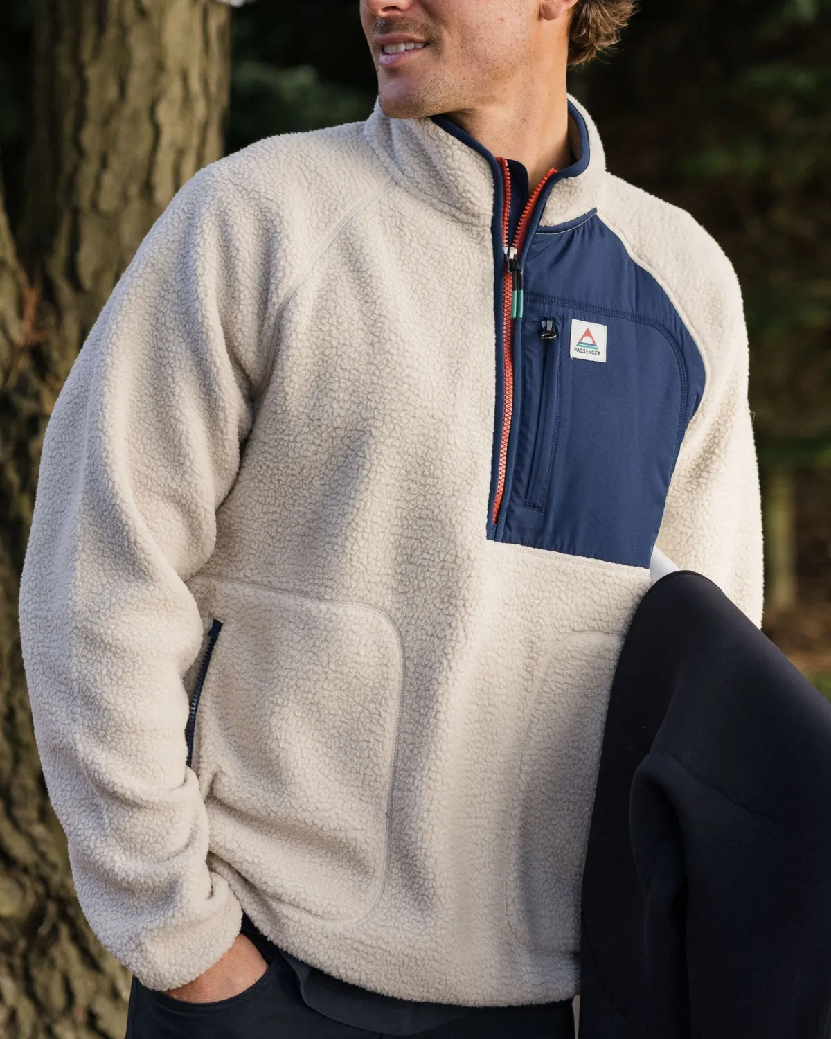 Passenger Offgrid 2.0 Half Zip Recycled Sherpa Fleece - Oatmeal/Navy Oatmeal/Navy Sale