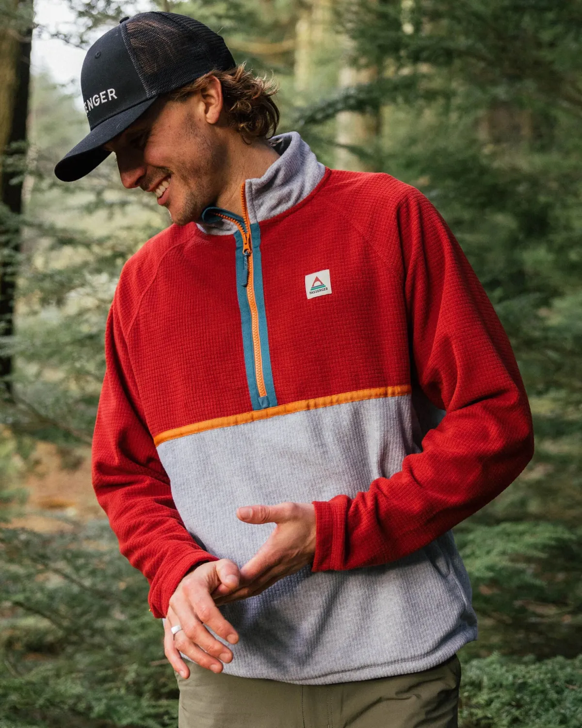 Passenger Overlook Recycled Grid Polar Fleece - Red Ochre/Grey Marl RedOchre/GreyMarl Sale