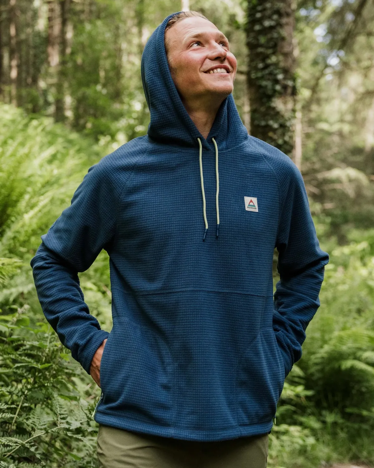 Passenger Point Recycled Grid Polar Fleece Hoodie - Dark Denim DarkDenim Online