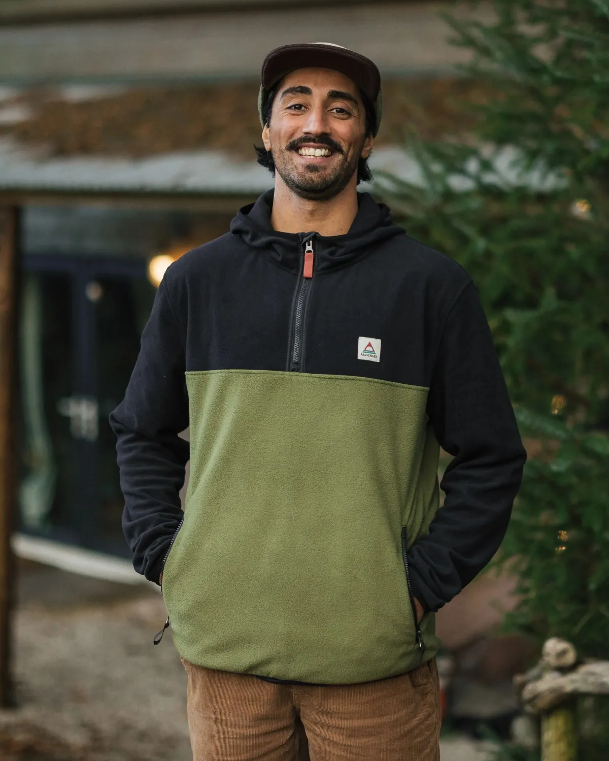 Passenger Set Off Recycled Polar Hooded Fleece - Black/Khaki Green Black/KhakiGreen Cheap