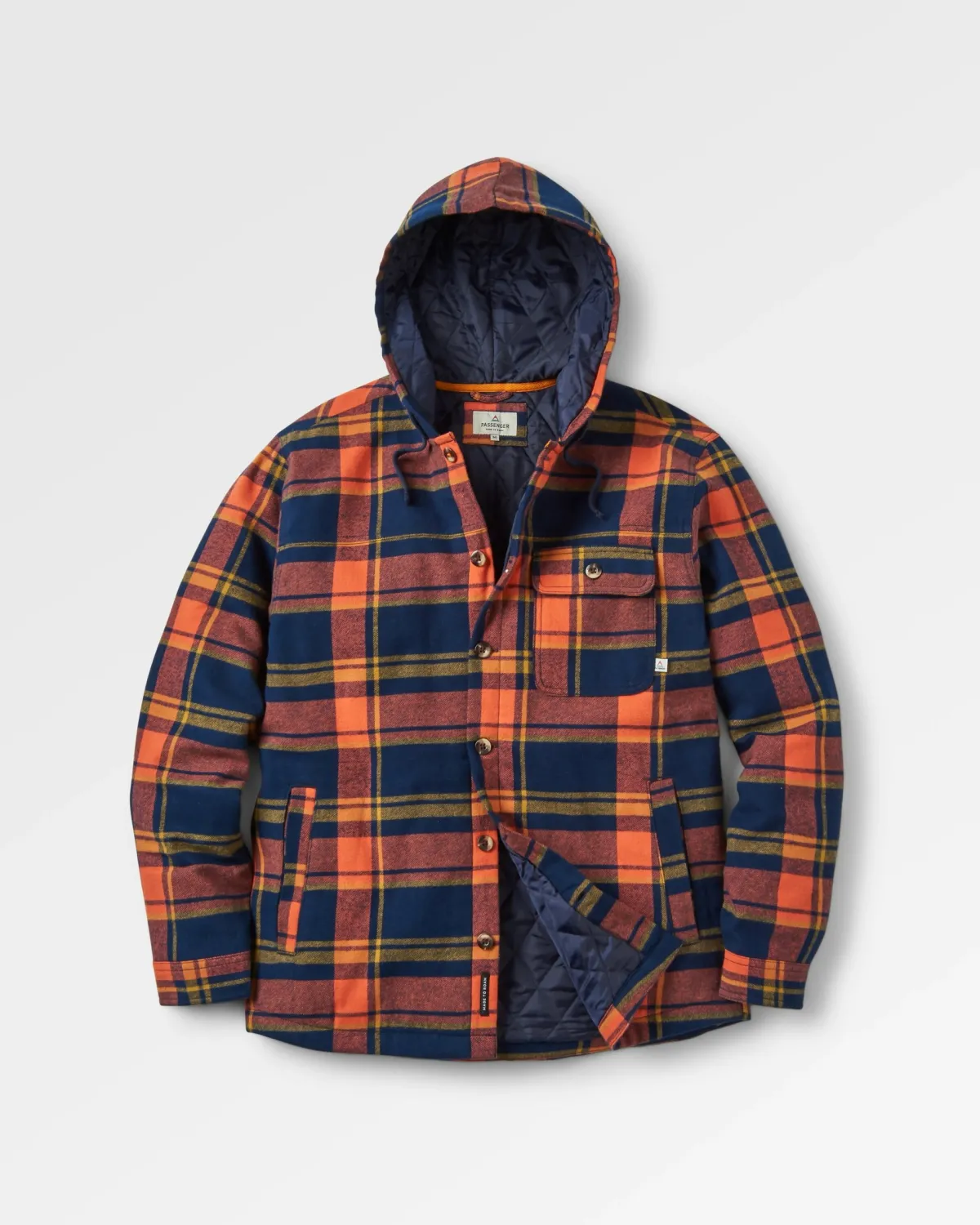 Passenger Sherwood Check Hooded Shirt Jacket - Rich Navy/Burnt Orange RichNavy/BurntOrange Store