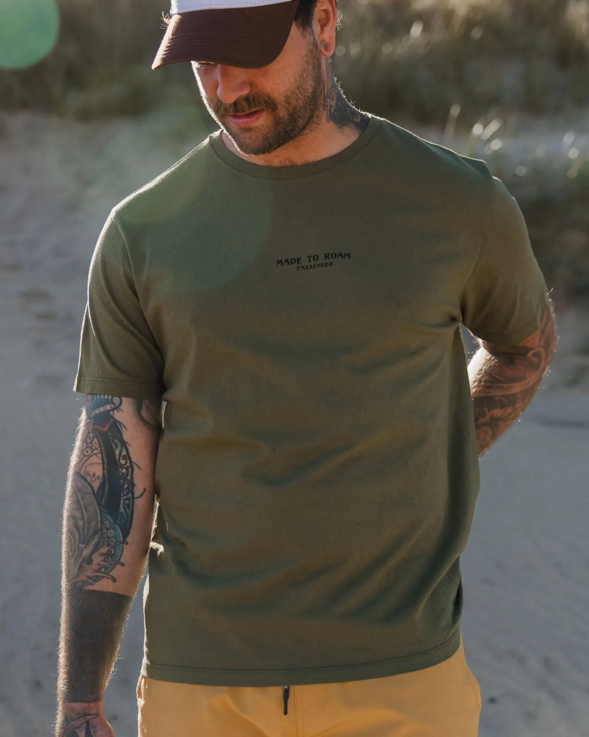 Passenger Sundown Recycled Cotton T-Shirt - Khaki Green KhakiGreen Cheap