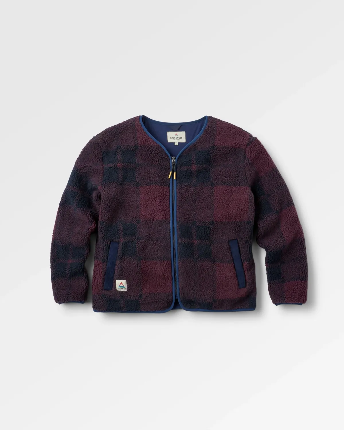 Passenger Tawny Recycled Deep-Pile Sherpa Jacket - Deep Plum/Deep Navy Check DeepPlum/DeepNavyCheck Best