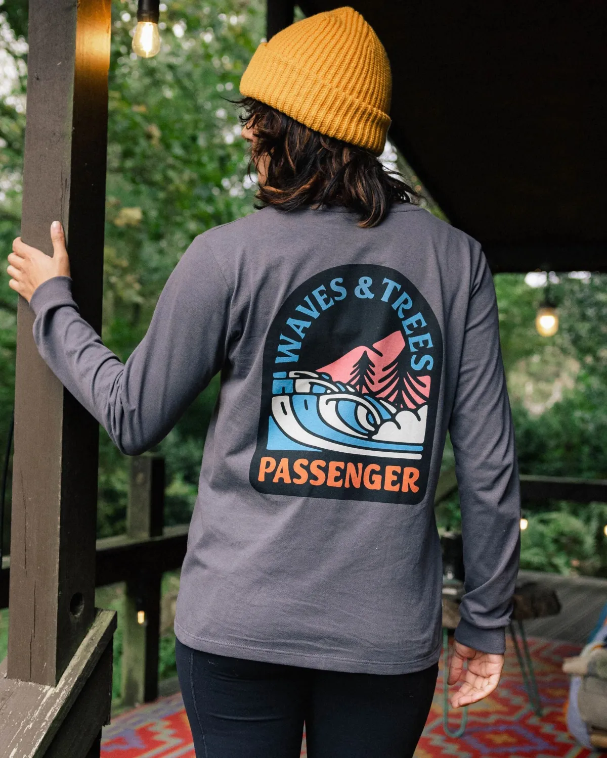 Passenger Waves u0026 Trees Recycled Long Sleeve T-Shirt - Charcoal Fashion