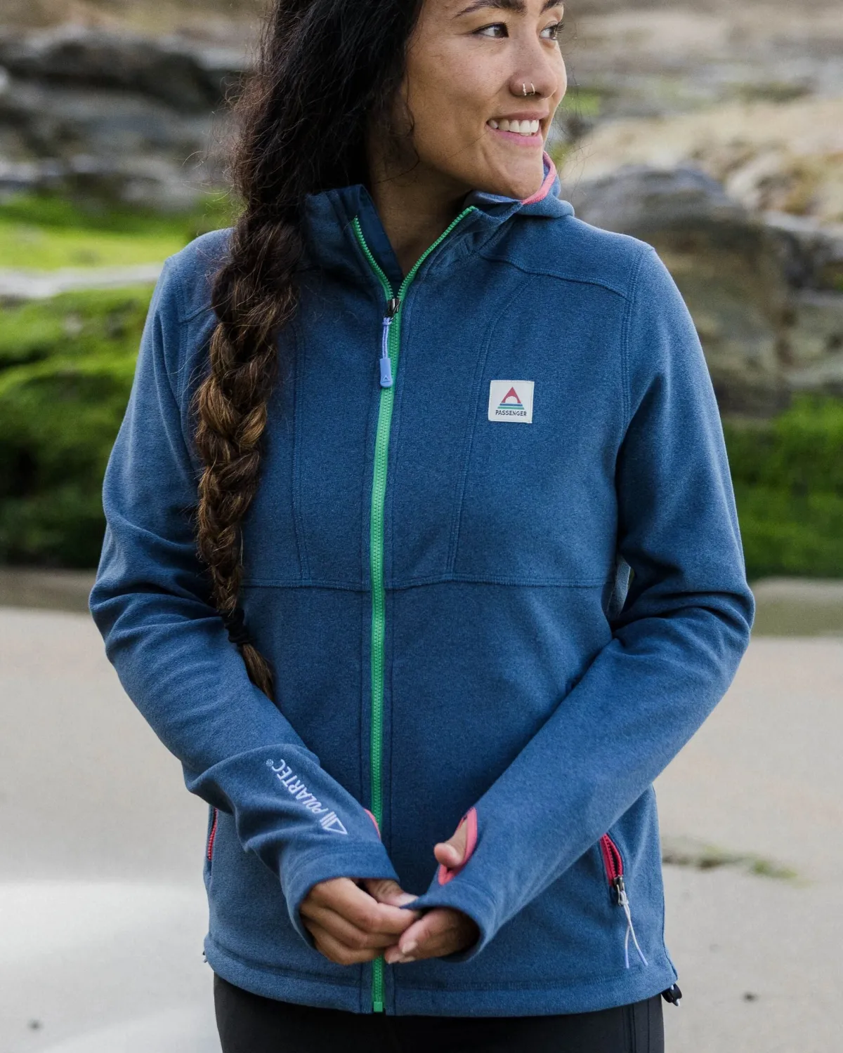 Passenger Women's Crest Recycled Polartec Fleece Hoodie - Dark Denim Marl DarkDenimMarl Best